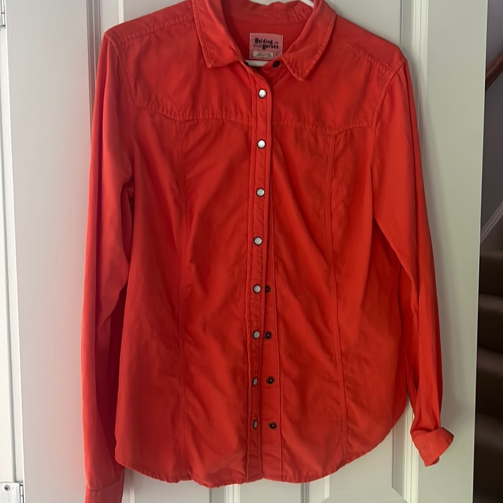 Corduroy orange cowboy shirt from a Anthropologie